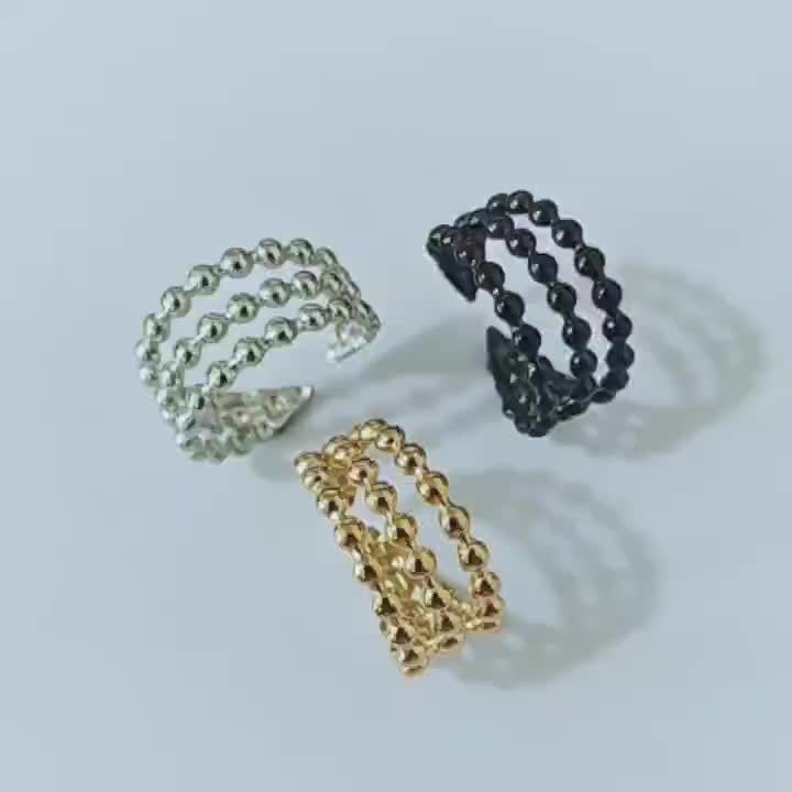 Triple Layer Hollow Bead Stainless Steel Ring